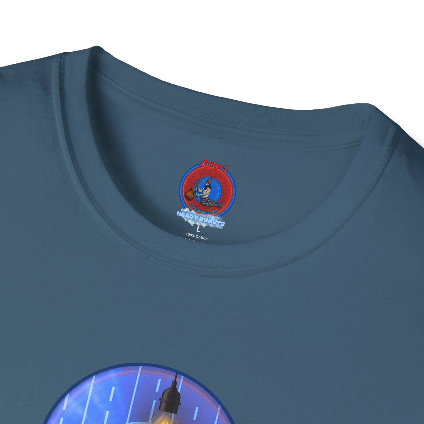 Classic Donut Tee - Unisex Soft-Style - "Harry Left His Donut Shirt" - series 1.0  - variant 4 - purple/blue donut - w/milk & light on