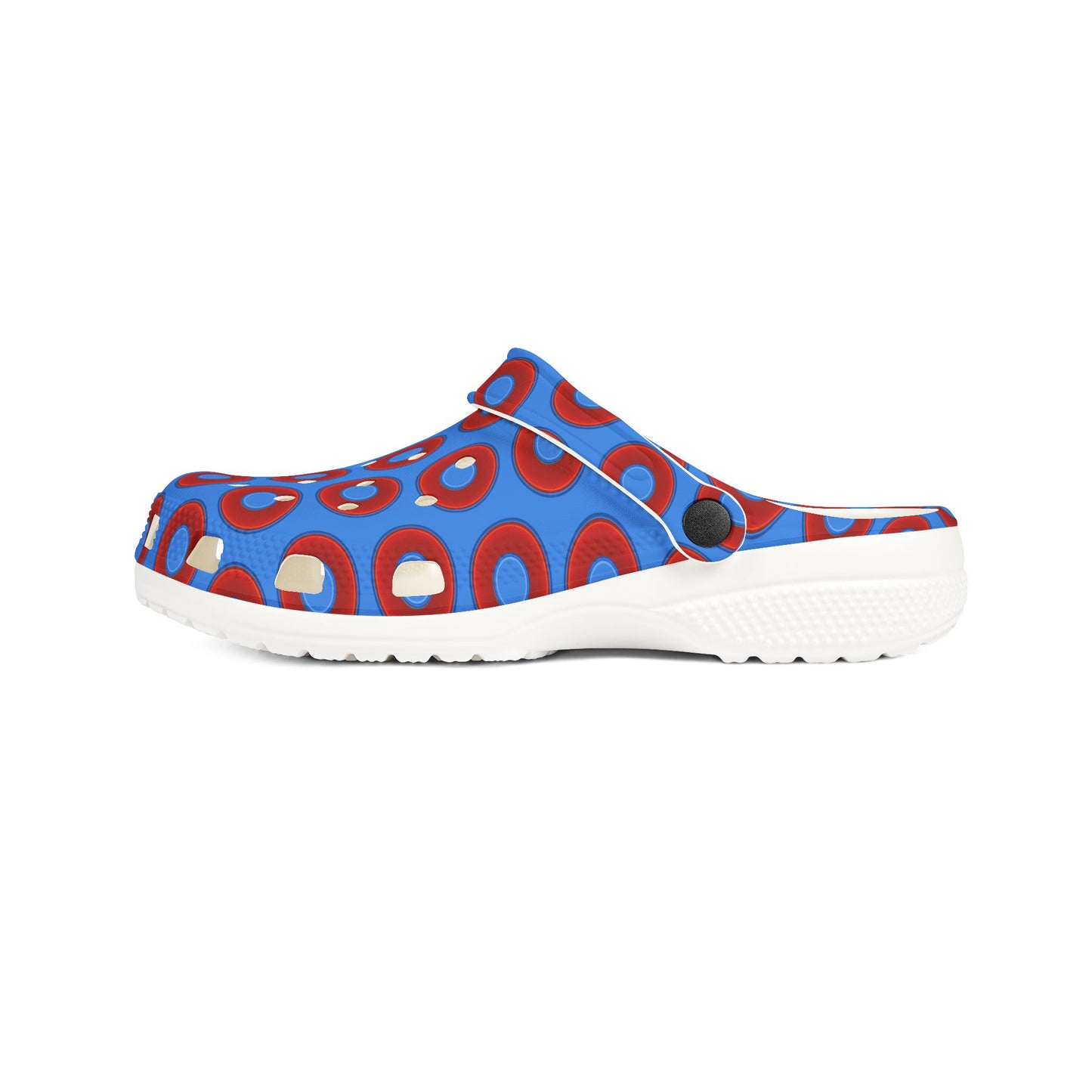 Spatchcocks - donut slip-on shoes - vivid red donuts w/light royal blue background [unisex]