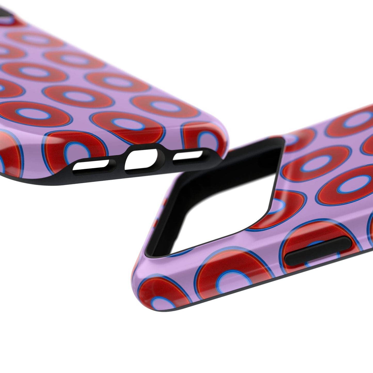 Impact-Resistant Lumpy Donut Case - red vivid donut print w/wisteria purple background