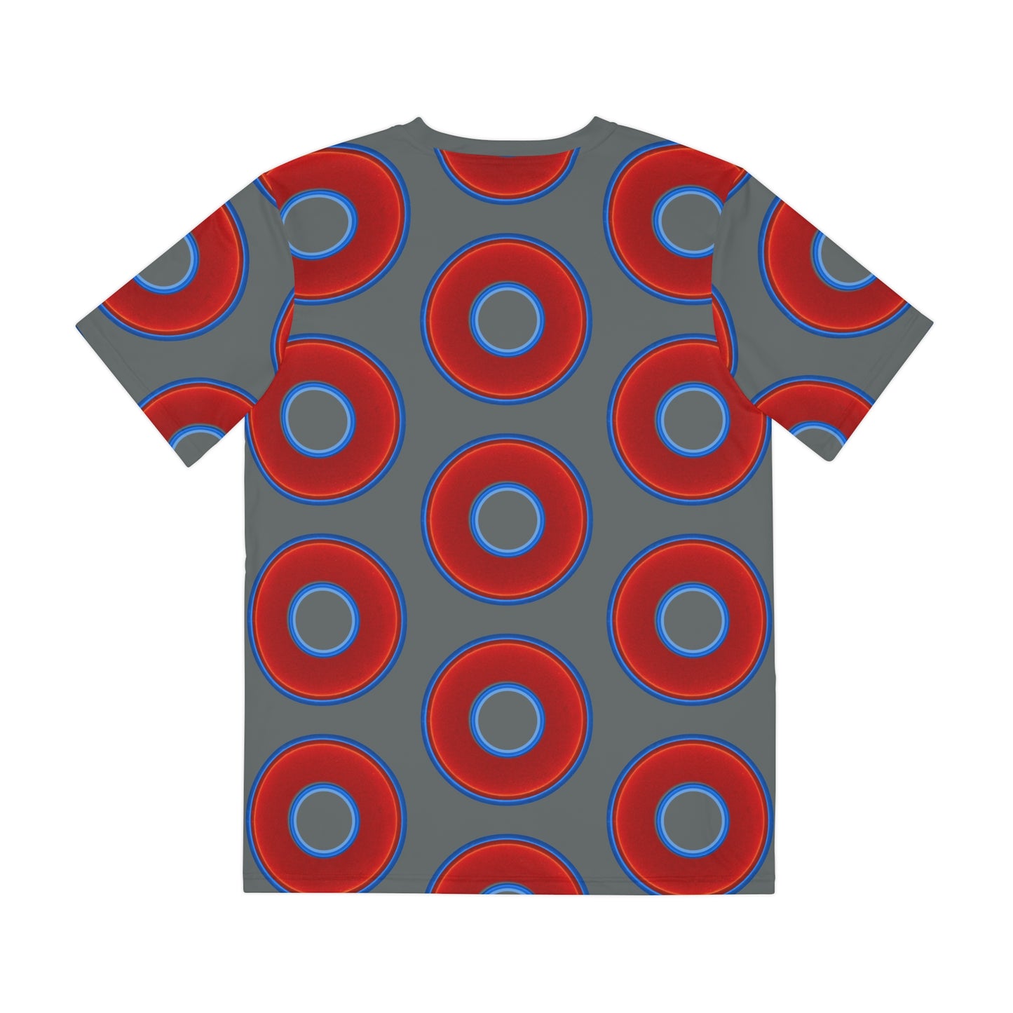 Multi-Beastie Giant Donut AOP Polyester Tee - red vivid donut print w/dark gray background