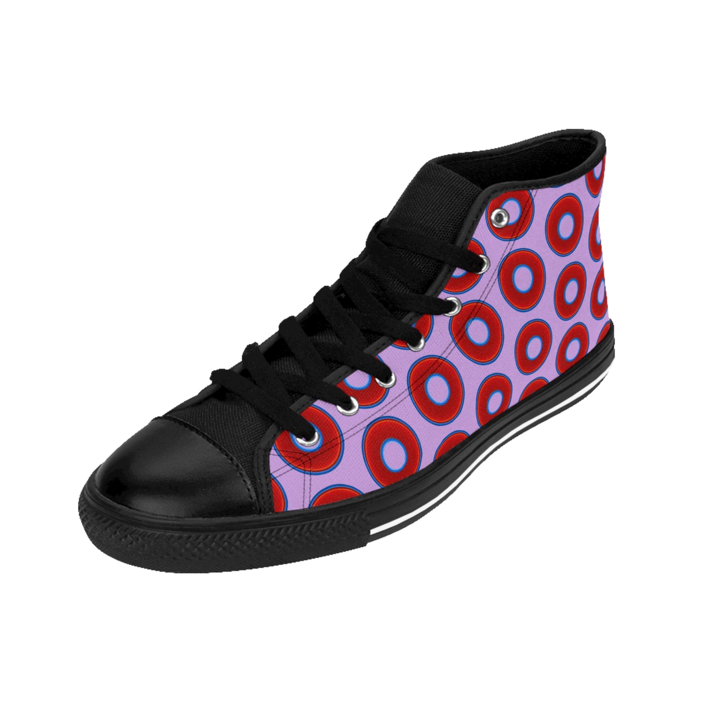 Men's Cushiony Convectors - High Tops - red vivid donuts w/wisteria purple background