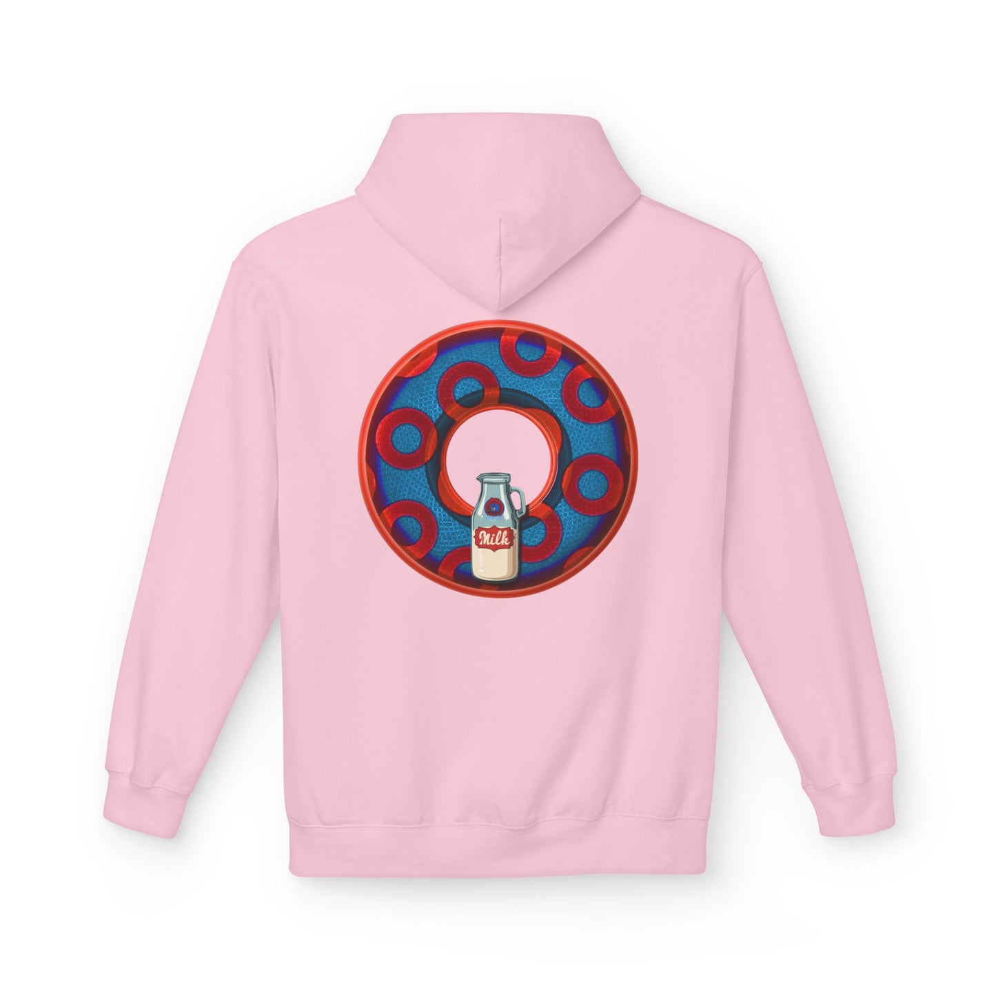 Fleece Harry Hoodies [Midweight Soft-style] - "Wooked Cream Dairy - YEMSG Donut" - blue/red rustic paradox donut - variant 1