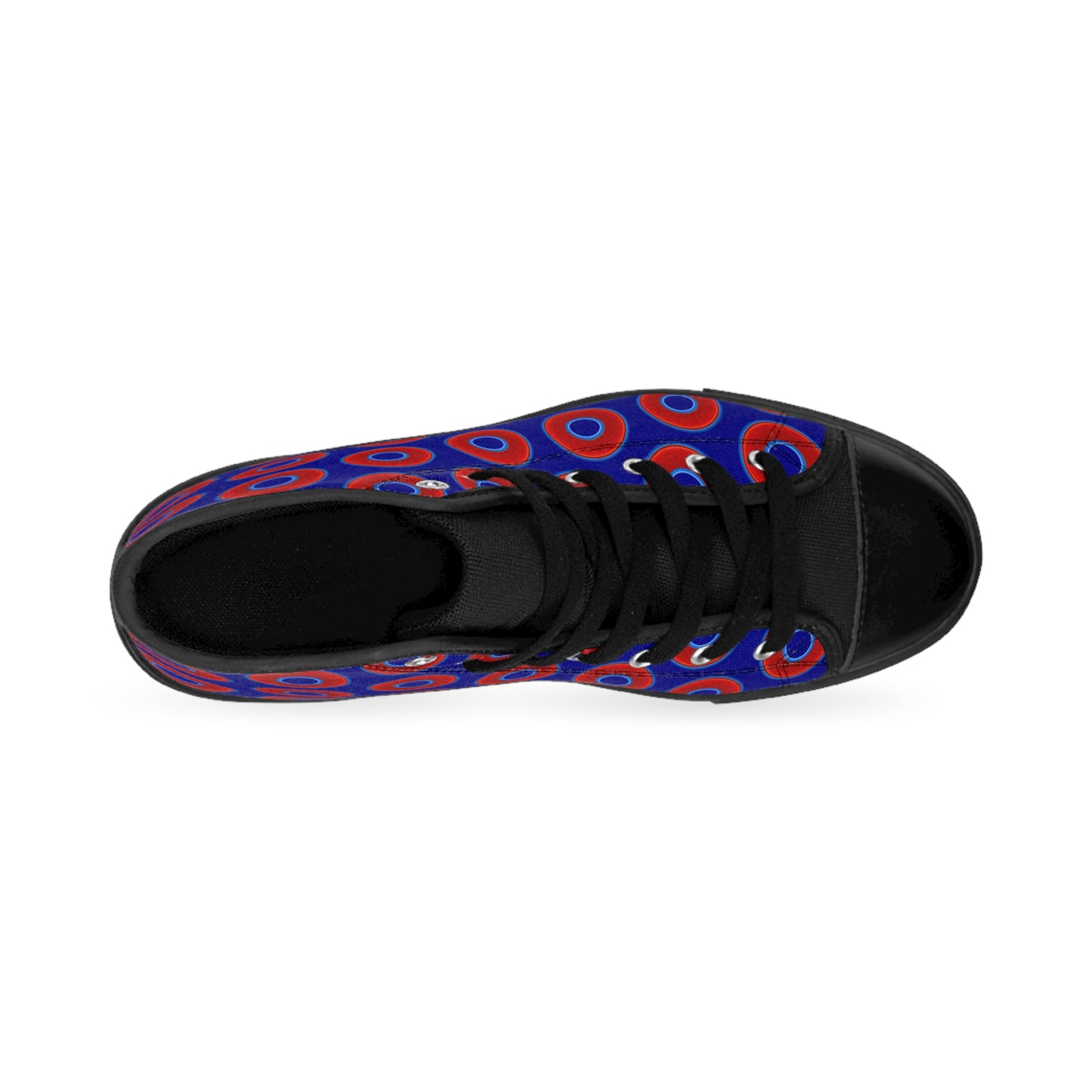 Cushiony Convectors - High Tops - red vivid donuts w/vivid navy blue background