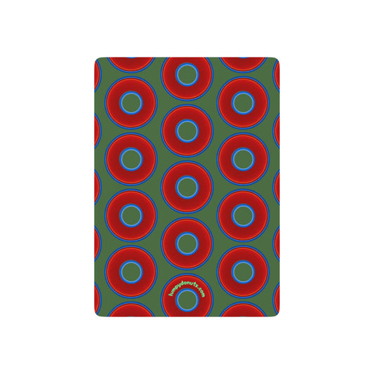 Lumpy Donut Playing Decks - 52-cards - red vivid donuts w/dark Fenway green background