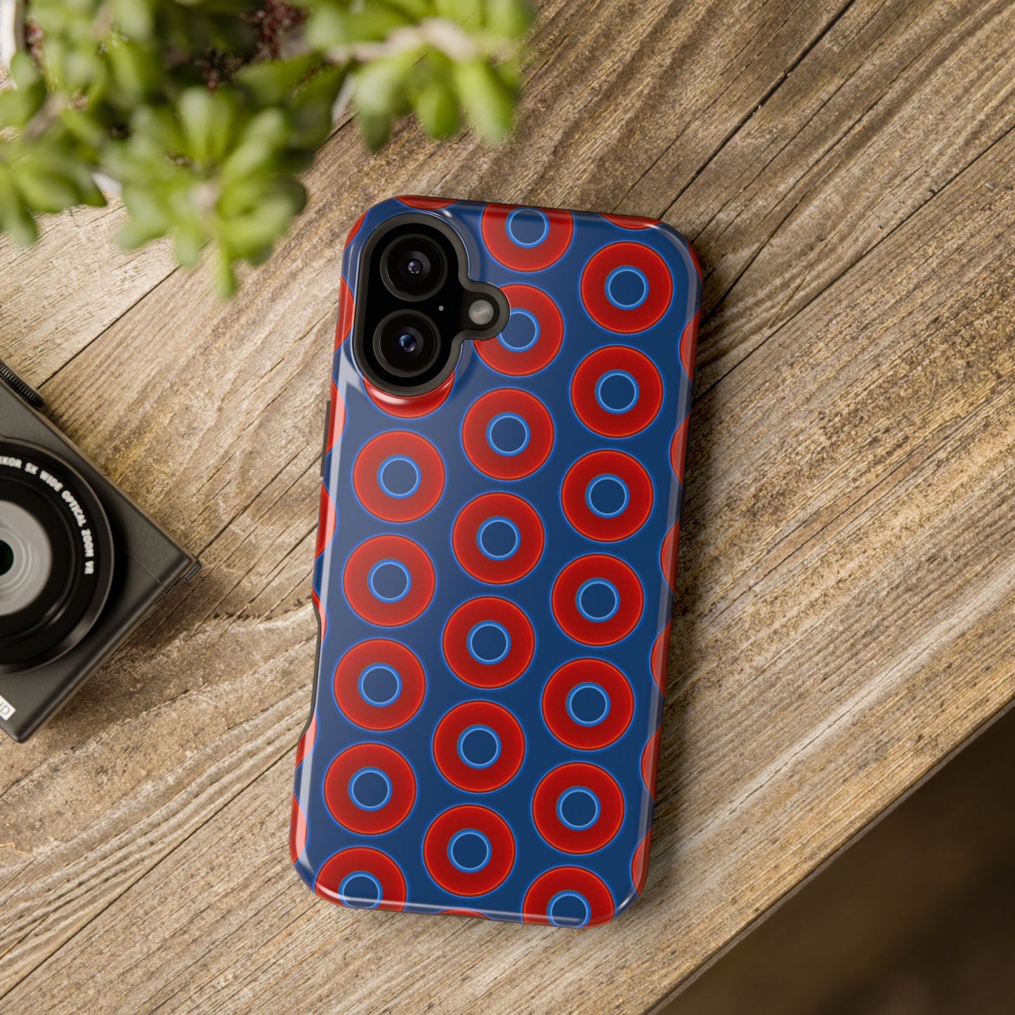 Magnetic Tough Donut Case - red vivid donut print w/Atlantic navy blue background