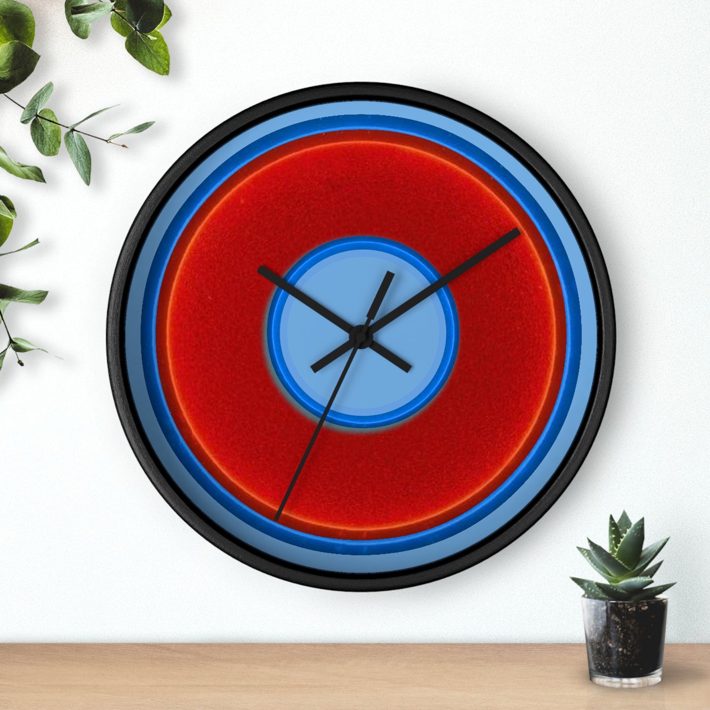 Lumpy Wall Clock - red vivid donut - variant 2 w/light blue background
