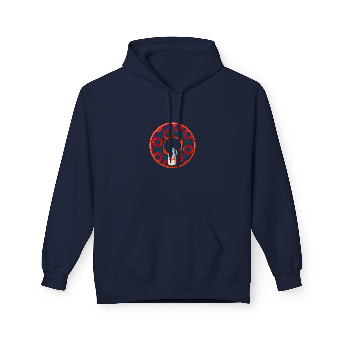 Fleece Harry Hoodies [Midweight Soft-style] - "Wooked Cream Dairy - YEMSG Donut" - navy blue/red rustic paradox donut - variant 3