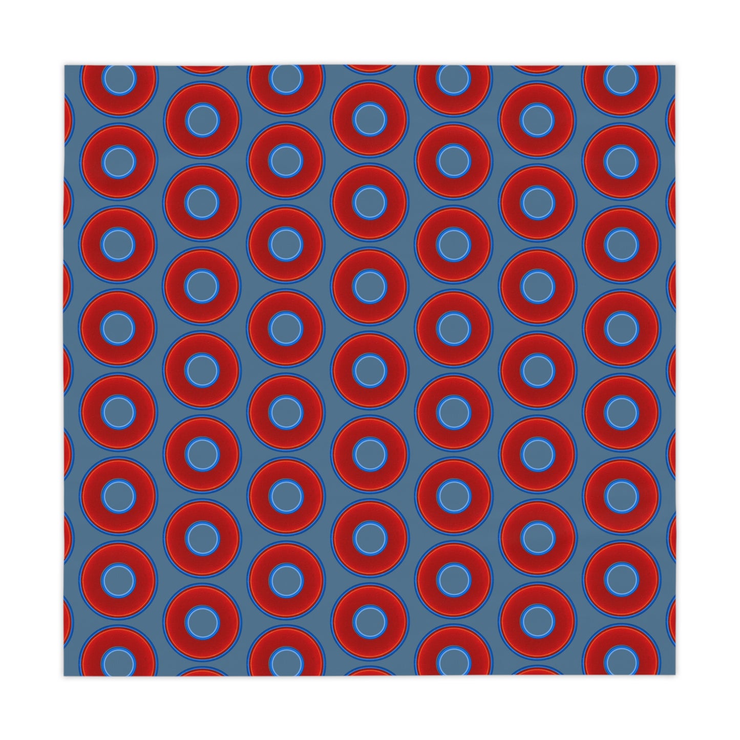 Lumpy Tablecloth - 55.1" x 55.1" - vivid red donuts w/steel blue background