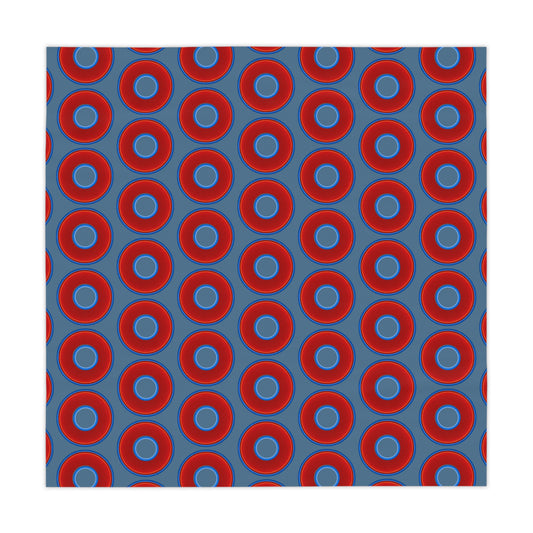 Lumpy Tablecloth - 55.1" x 55.1" - vivid red donuts w/steel blue background