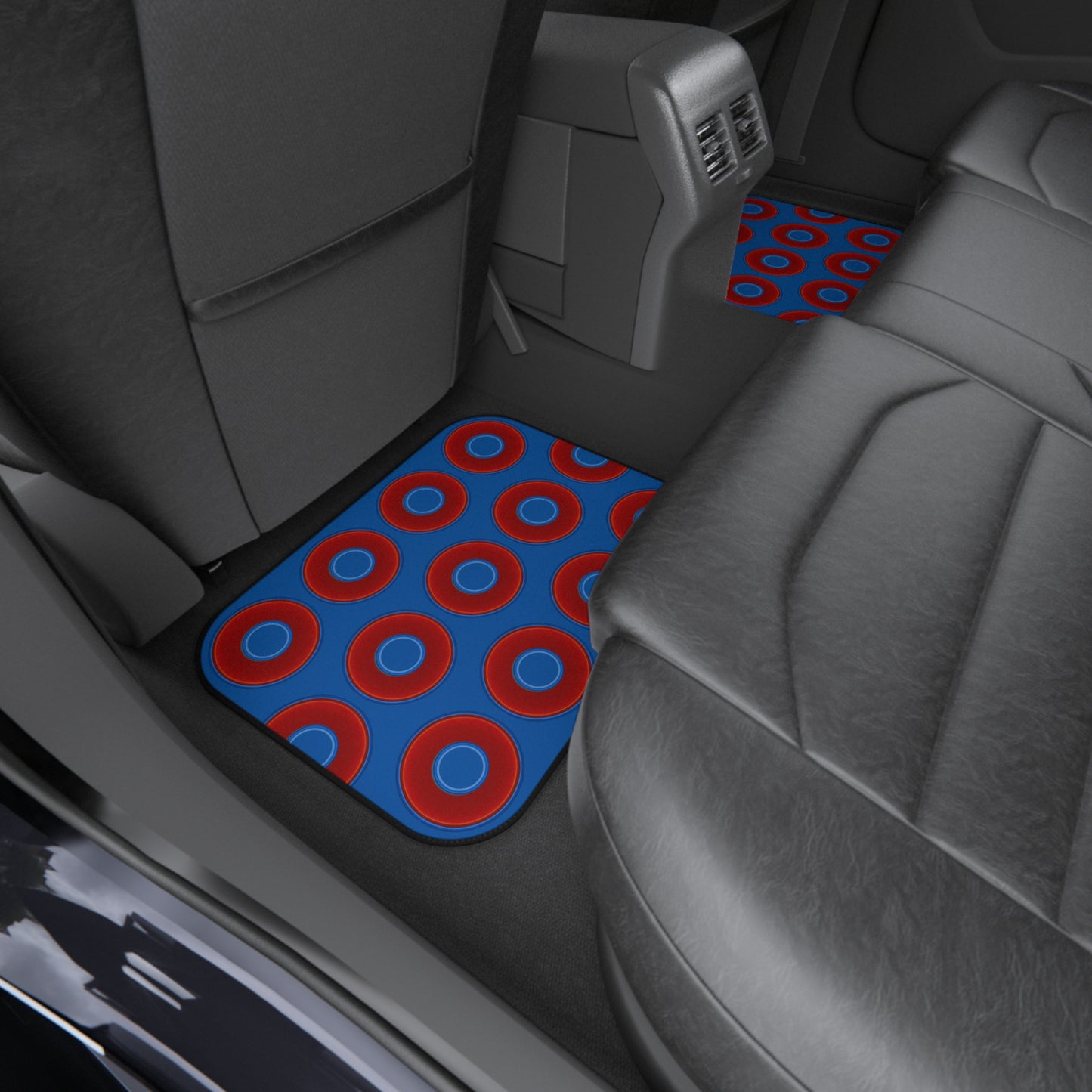 Contacted Car Mats - vivid donut print w/dark royal blue background