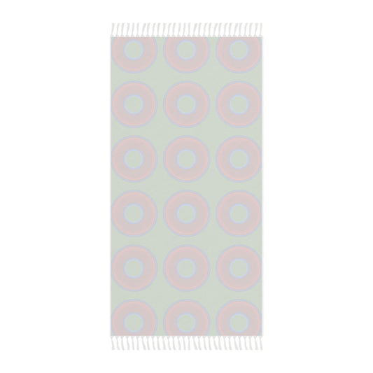 Oversized Lumpy Beach Towel - vivid red donuts w/light green background