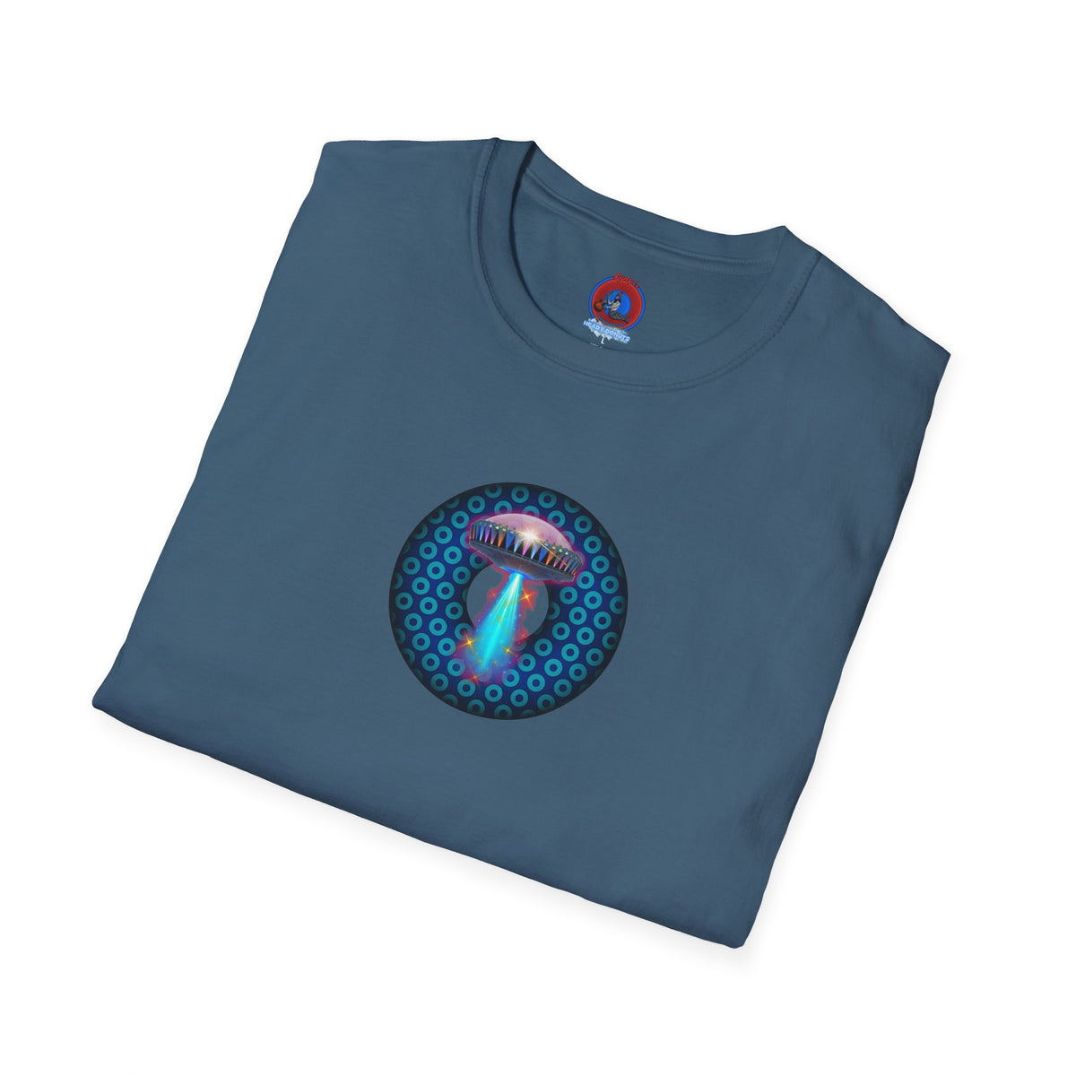 Classic Donut Tee - Unisex Soft-Style - "Donuts now Served on the Mothership" - series 1.0  - variant 3  - blue/light blue donut
