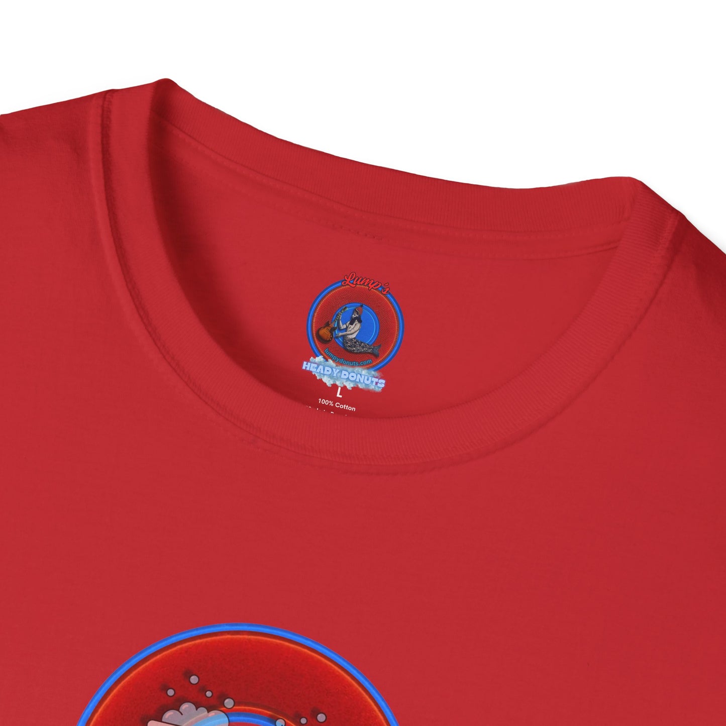 Classic Donut Tee - Unisex Soft-Style - "Rubber Ducky Bath Time Donut" - vivid red/blue donut - w/bathtub - variant 2