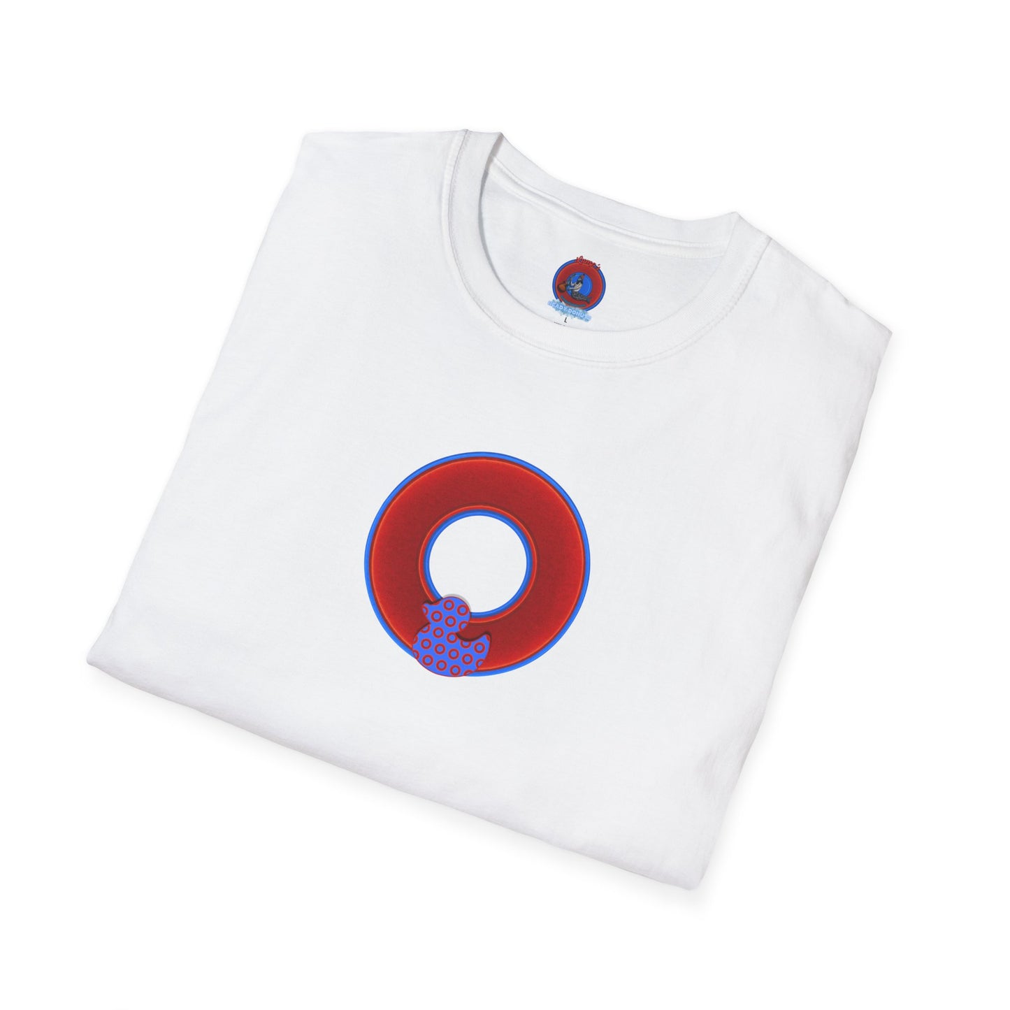Classic Donut Tee - Unisex Soft-Style - "Rubber Ducky Bath Time Donut" - vivid red/blue donut - variant 1
