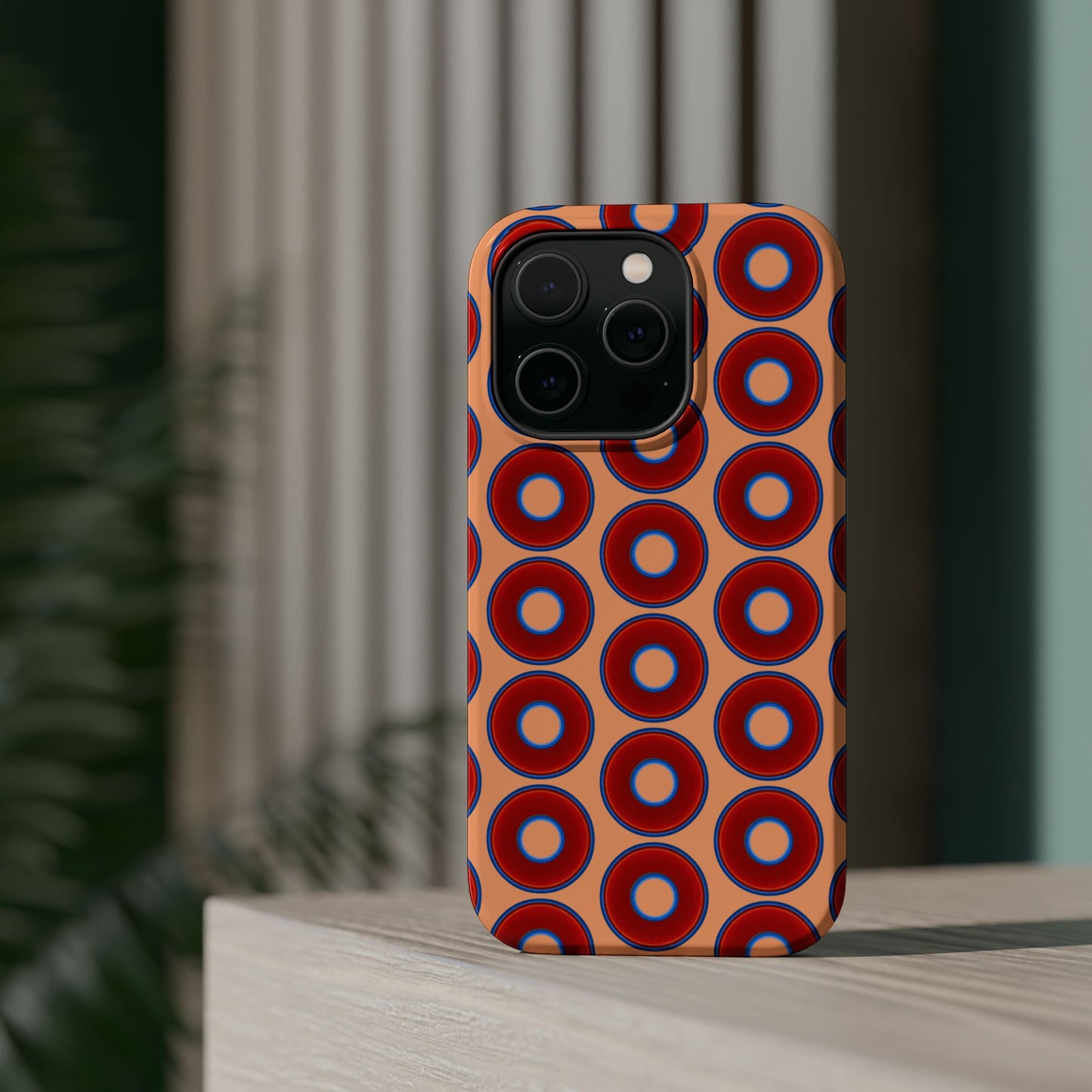 Magnetic Tough Donut Case - red vivid donut print w/peach background