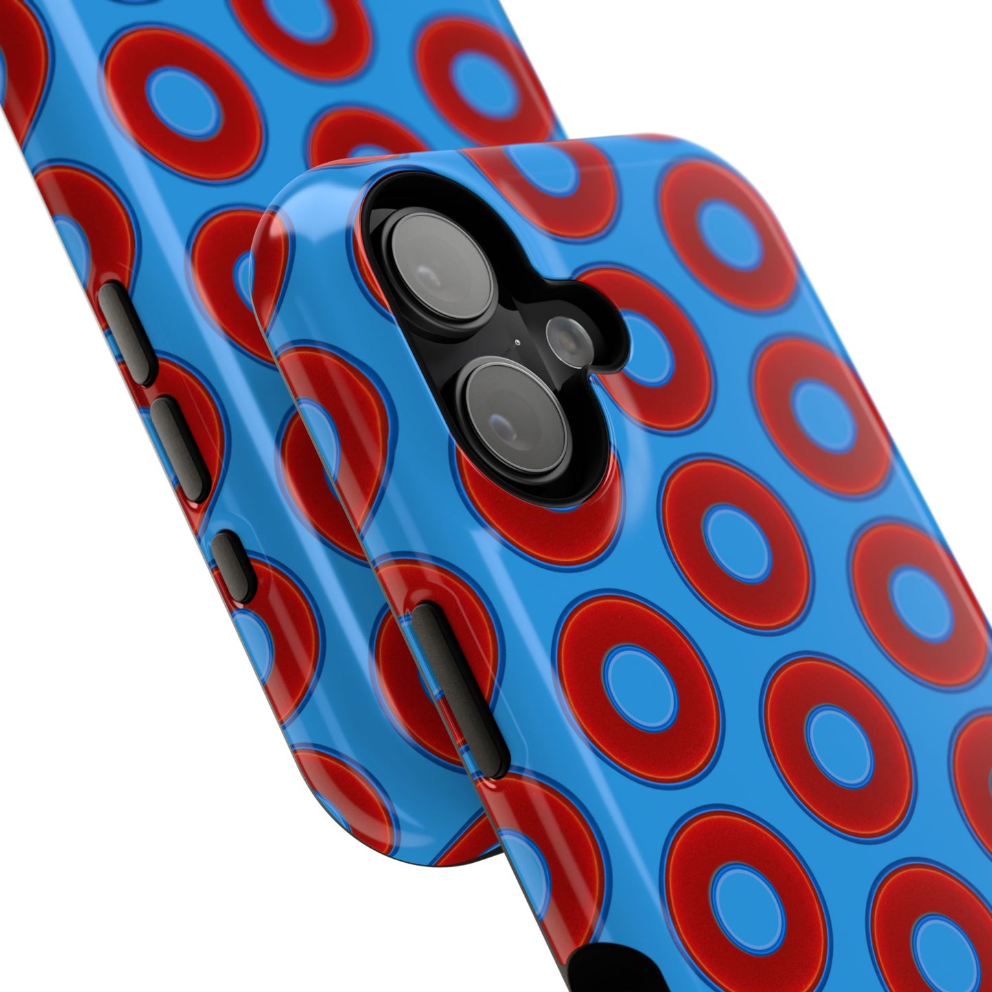Impact-Resistant Lumpy Donut Case - red vivid donut print w/sky royal blue background