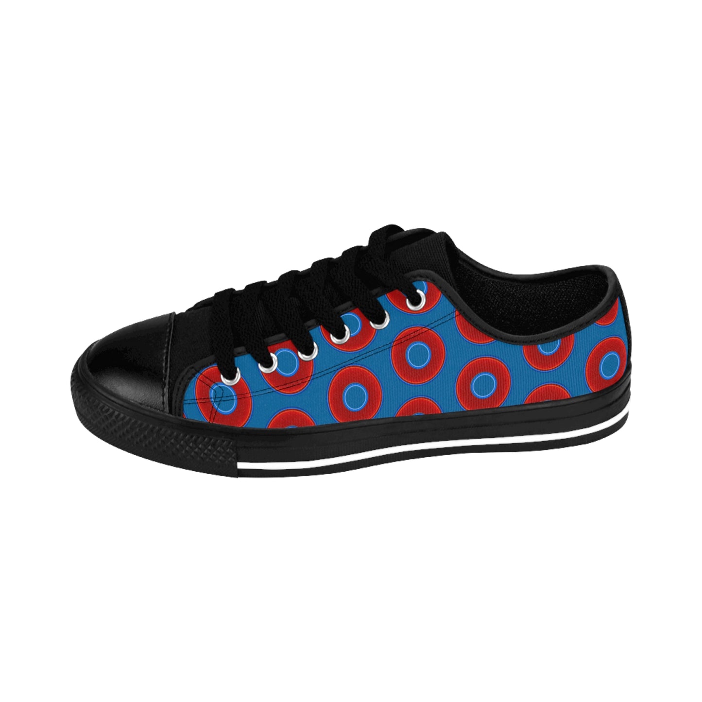 Men's Cushiony Convectors - Low Top - large red vivid donut print w/wavy navy background