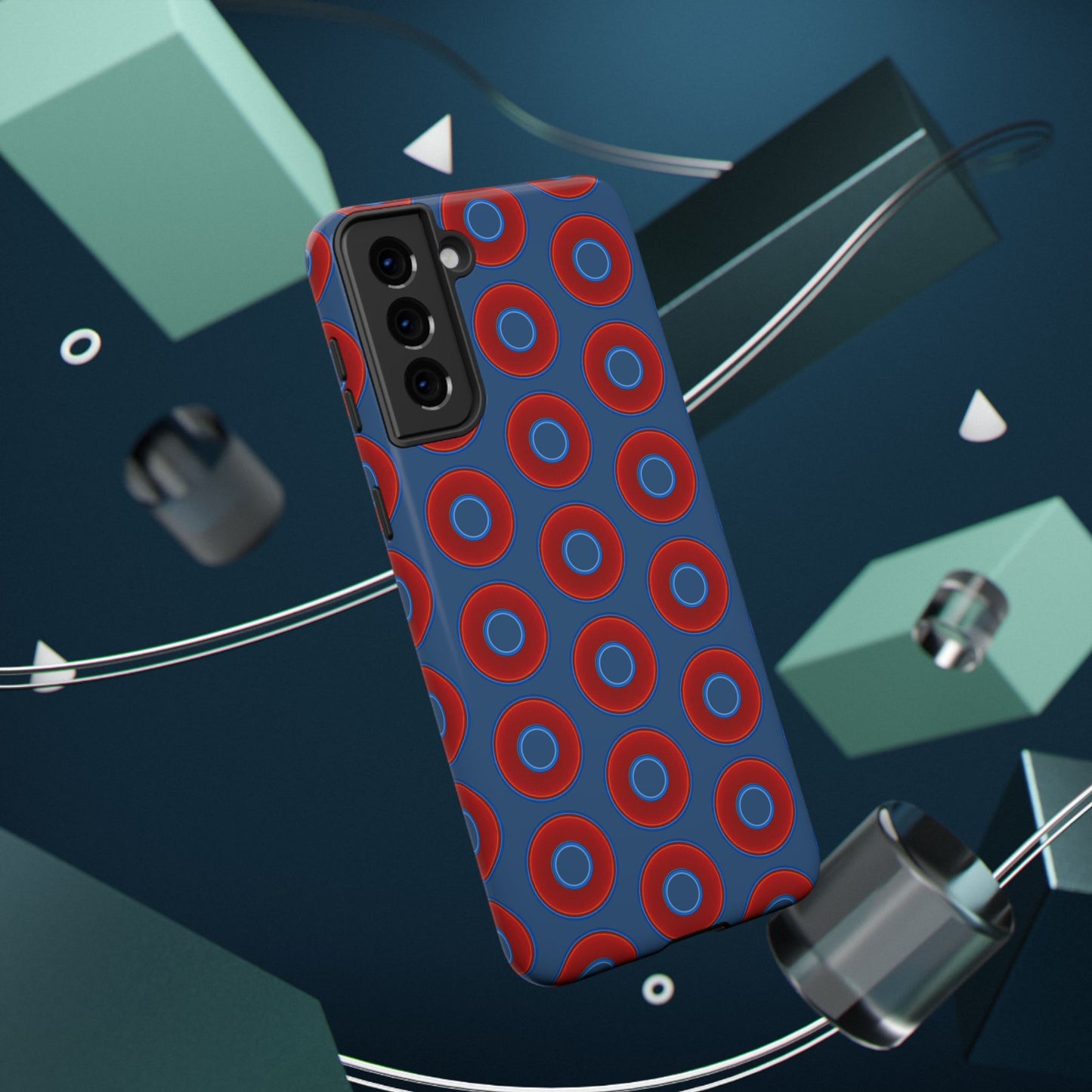 Impact-Resistant Lumpy Donut Case - red vivid donut print w/light navy blue background