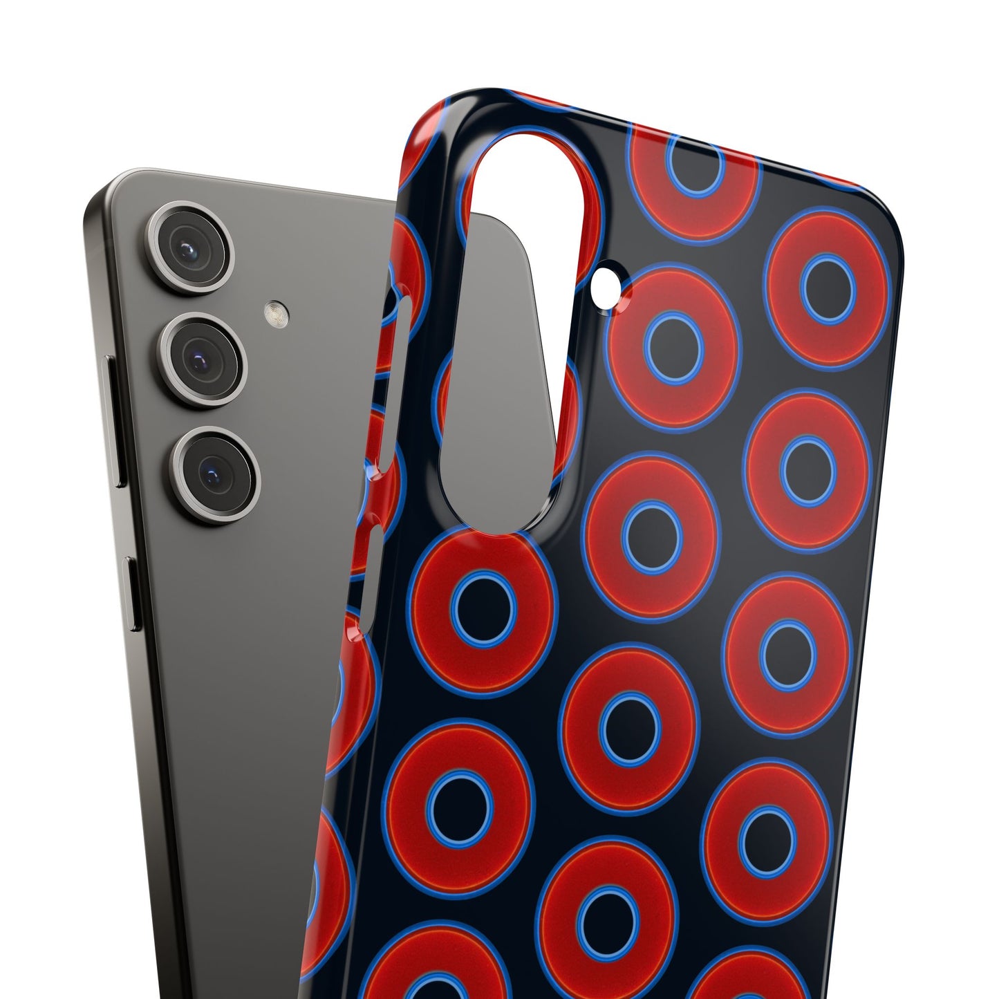 Lumpy Donut Snap Case - red vivid donut print w/blue charcoal background