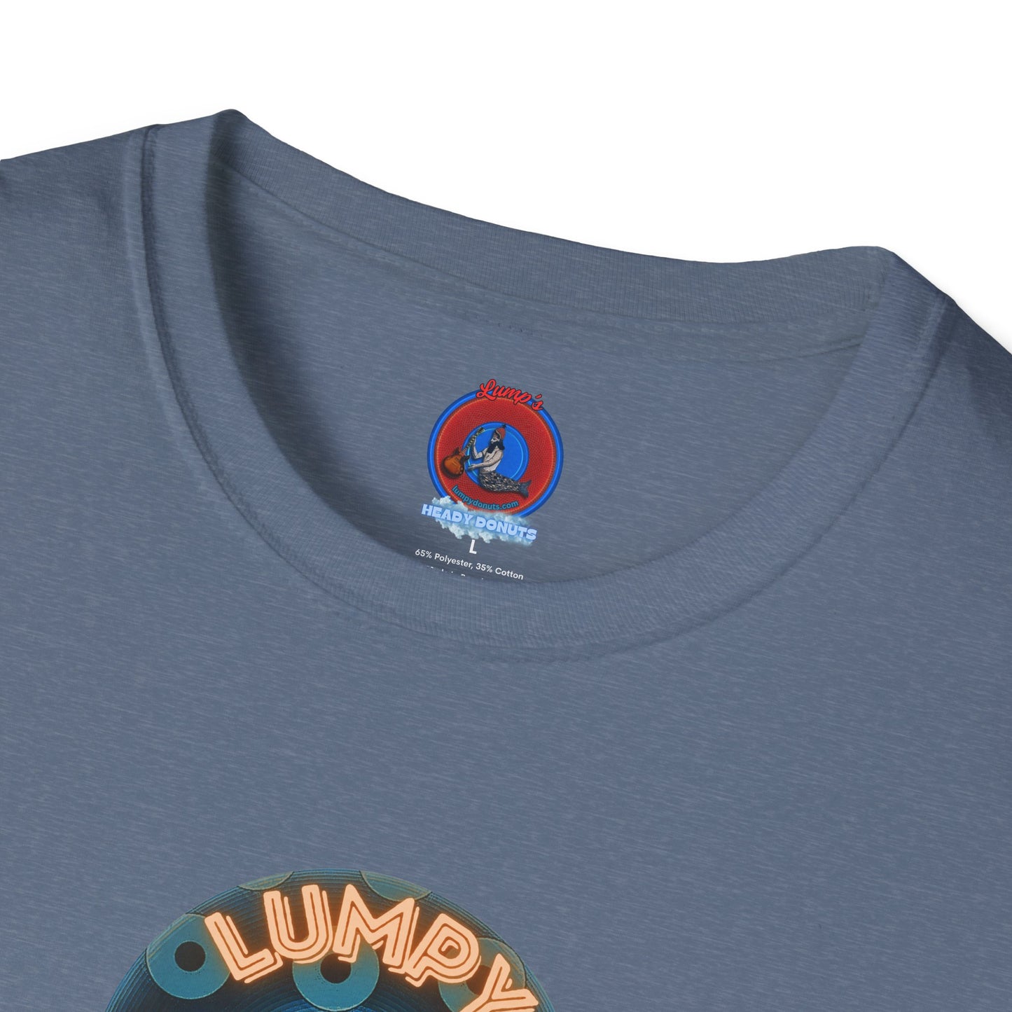 Coffee Traders Tee - Unisex Soft-Style - "Tasty Coffee" - paradoxical donut/cubed blue donut - variant 2 - logo front/It's Ice Cube's back