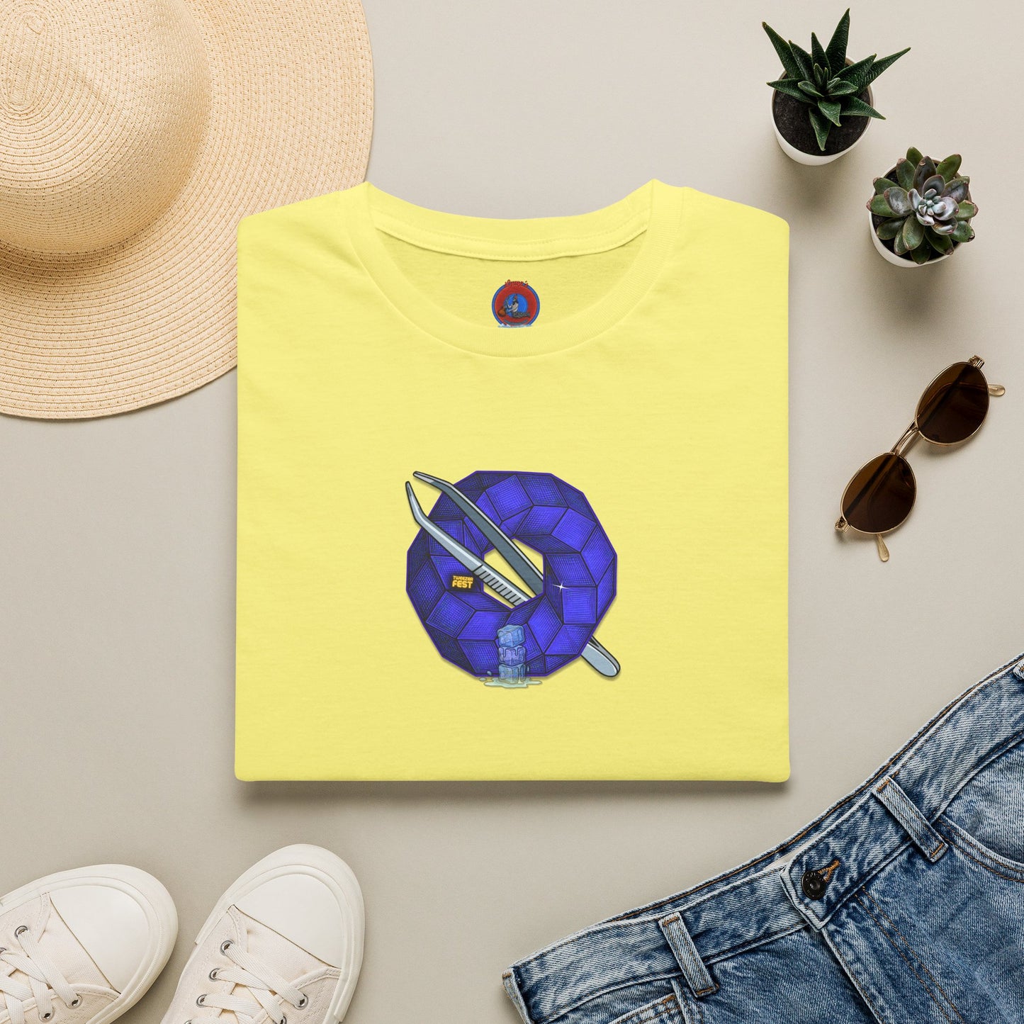 Classic Donut Tee - Unisex Soft-Style - "The Teasing Festivus Donut" - blue rustic cubed donut