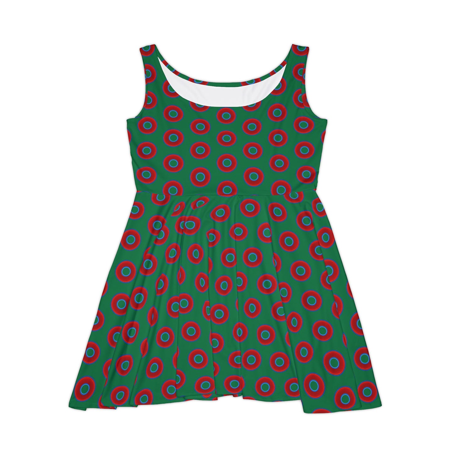Women's Skater Donut Dress - vivid red donut print w/green background