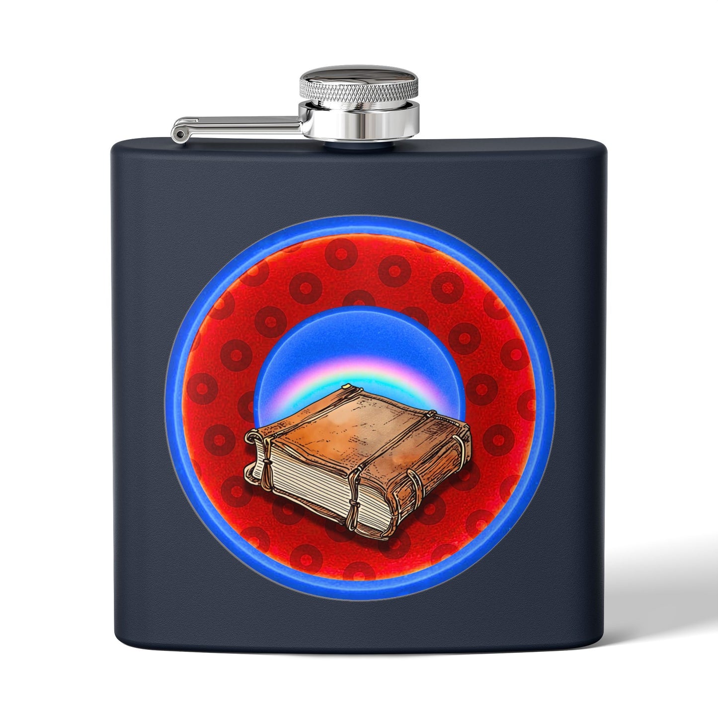 Lump's Donut Flask 6 oz -  "Helping Phriendly Flask" - red/blue widemouthed paradox donut - [*w/your choice of 6 backgrounds]