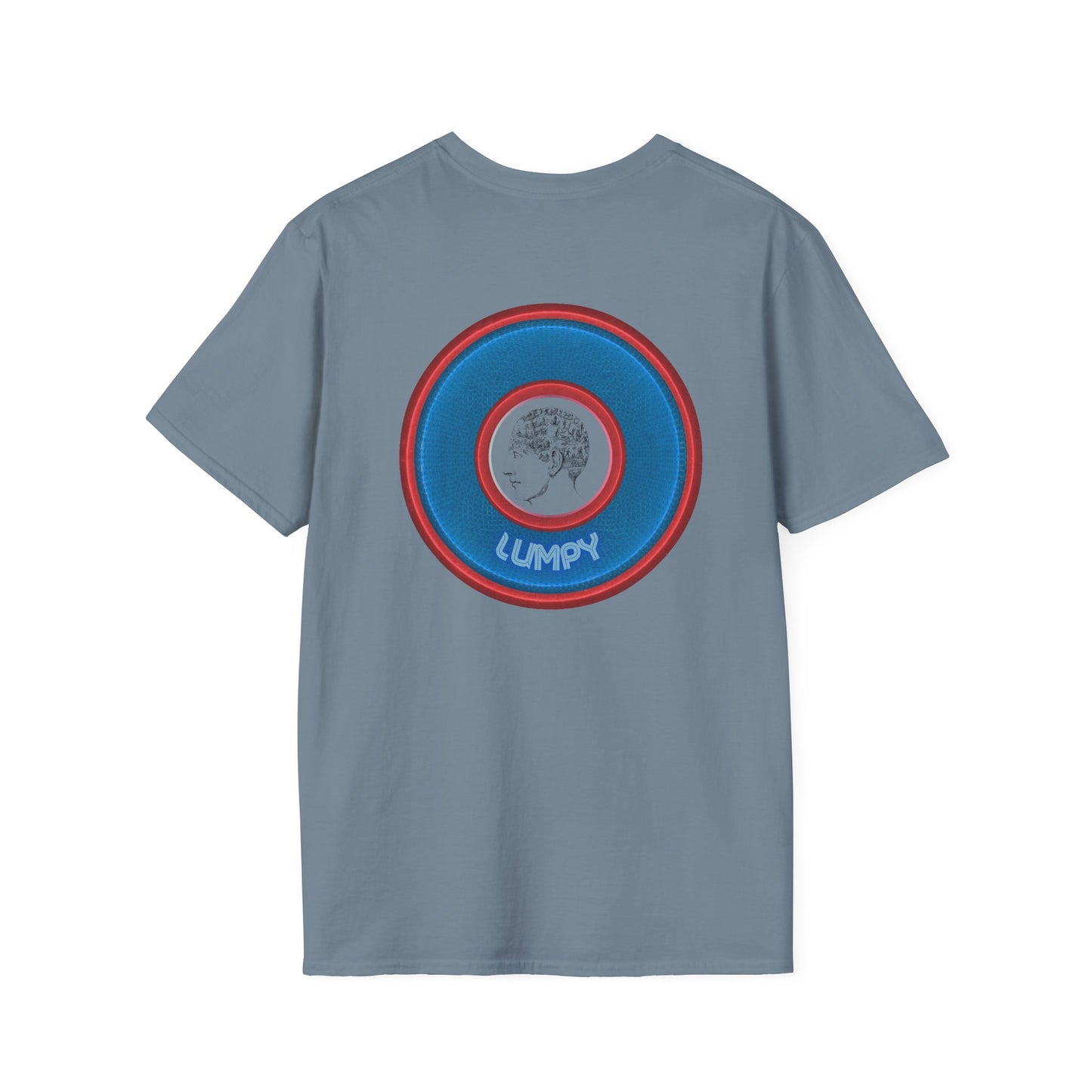 Classic Donut Tee - Unisex Soft-Style - "The Lumpy Donut" - variant 2 - blue/red donut