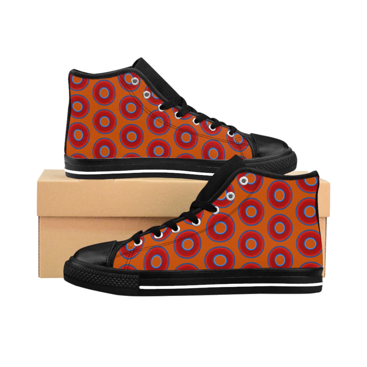 Cushiony Convectors - High Tops - red vivid donuts w/dark orange background