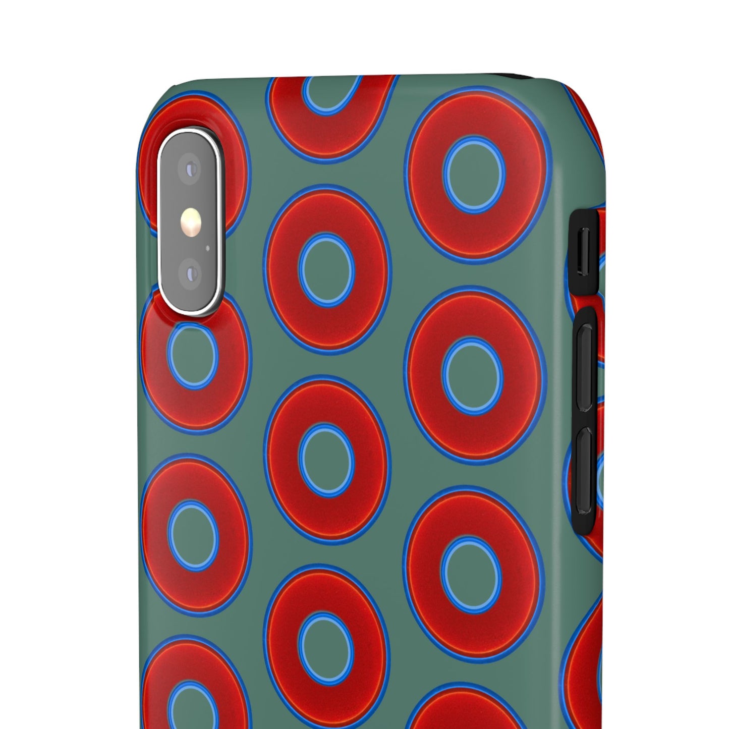 Lumpy Donut Snap Case - red vivid donut print w/Fenway green background