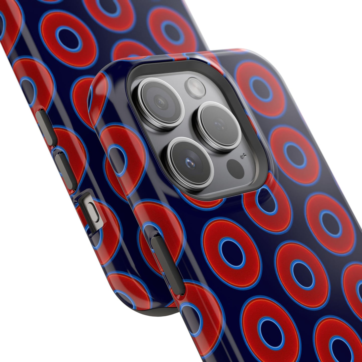 Impact-Resistant Lumpy Donut Case - red vivid donut print w/midnight blue background