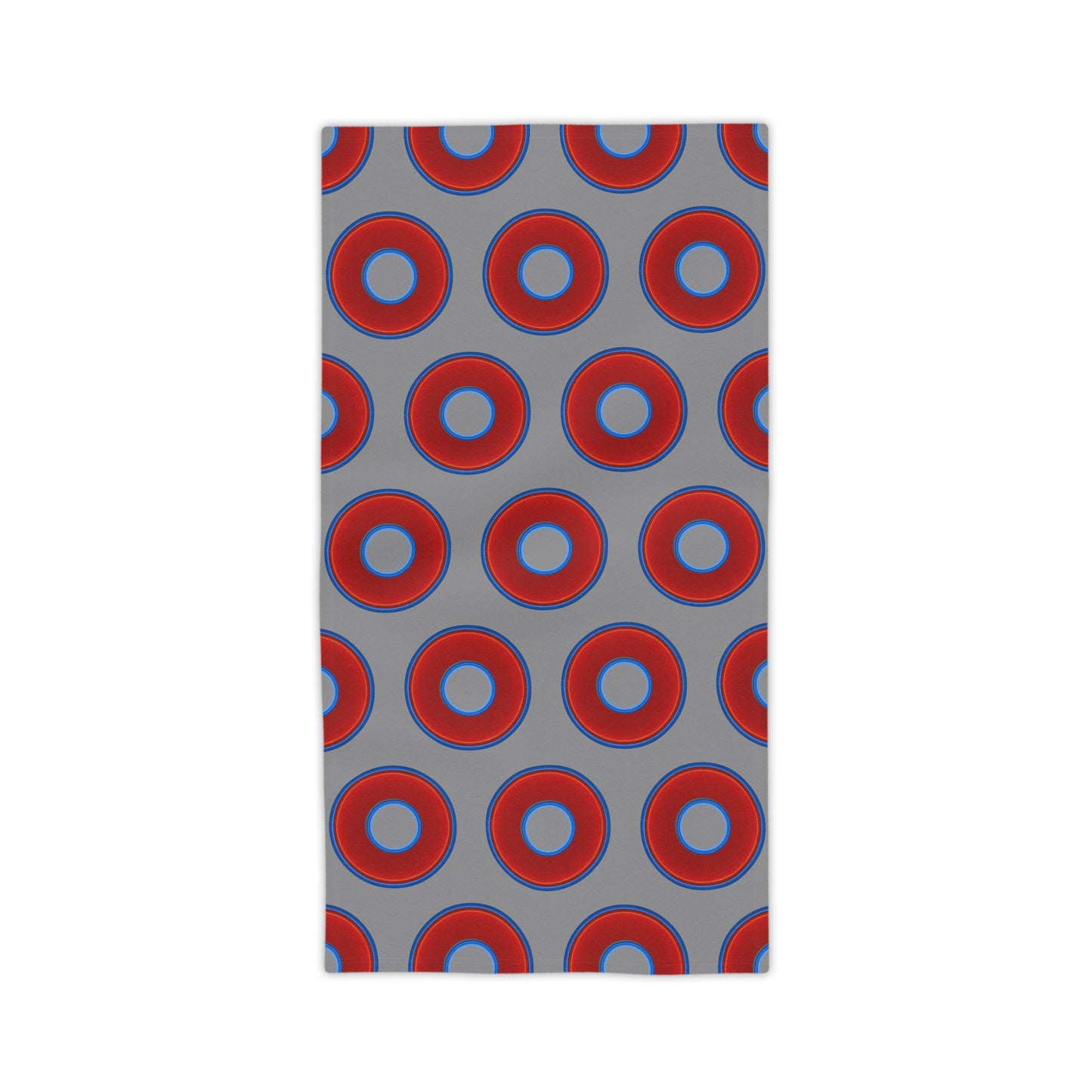 Lumpy Donut Towels - vivid red donuts w/gray background