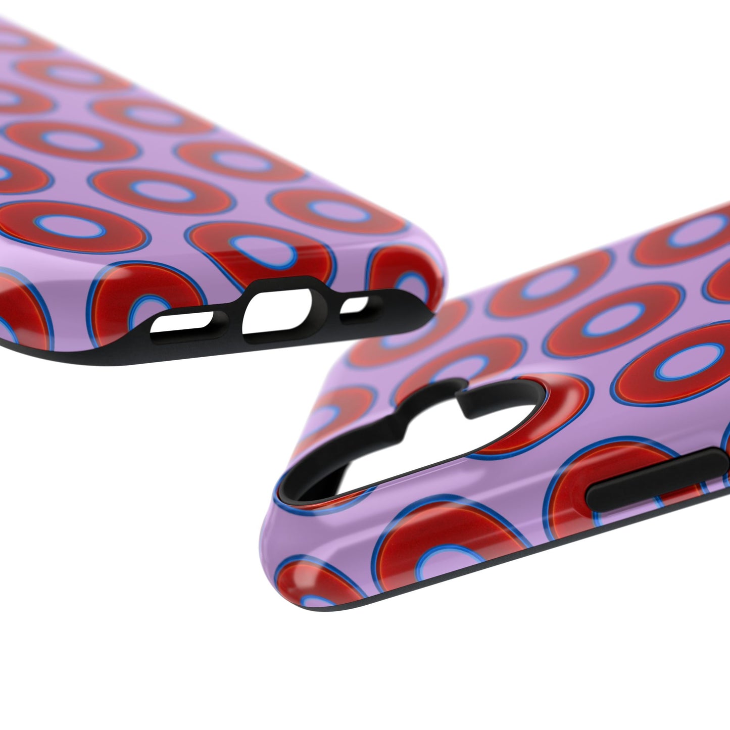 Impact-Resistant Lumpy Donut Case - red vivid donut print w/wisteria purple background