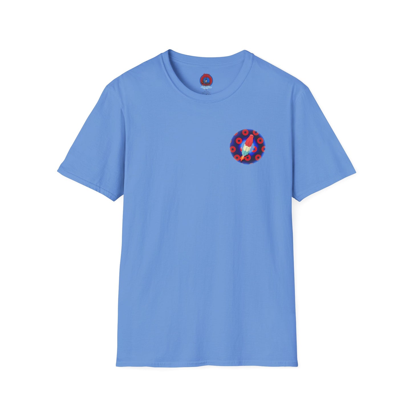 Classic Donut Tee - Unisex Soft-Style - "Blow this Popsicle Stand" - blue/red paradox bomb pop donut - variant 1