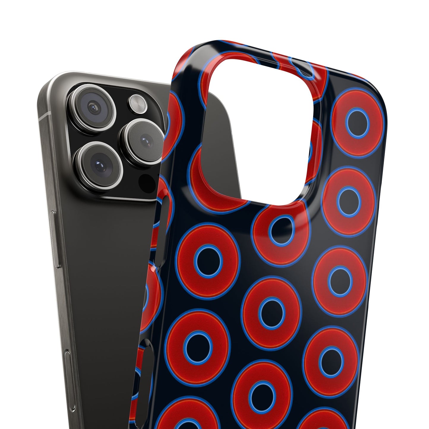 Lumpy Donut Snap Case - red vivid donut print w/blue charcoal background