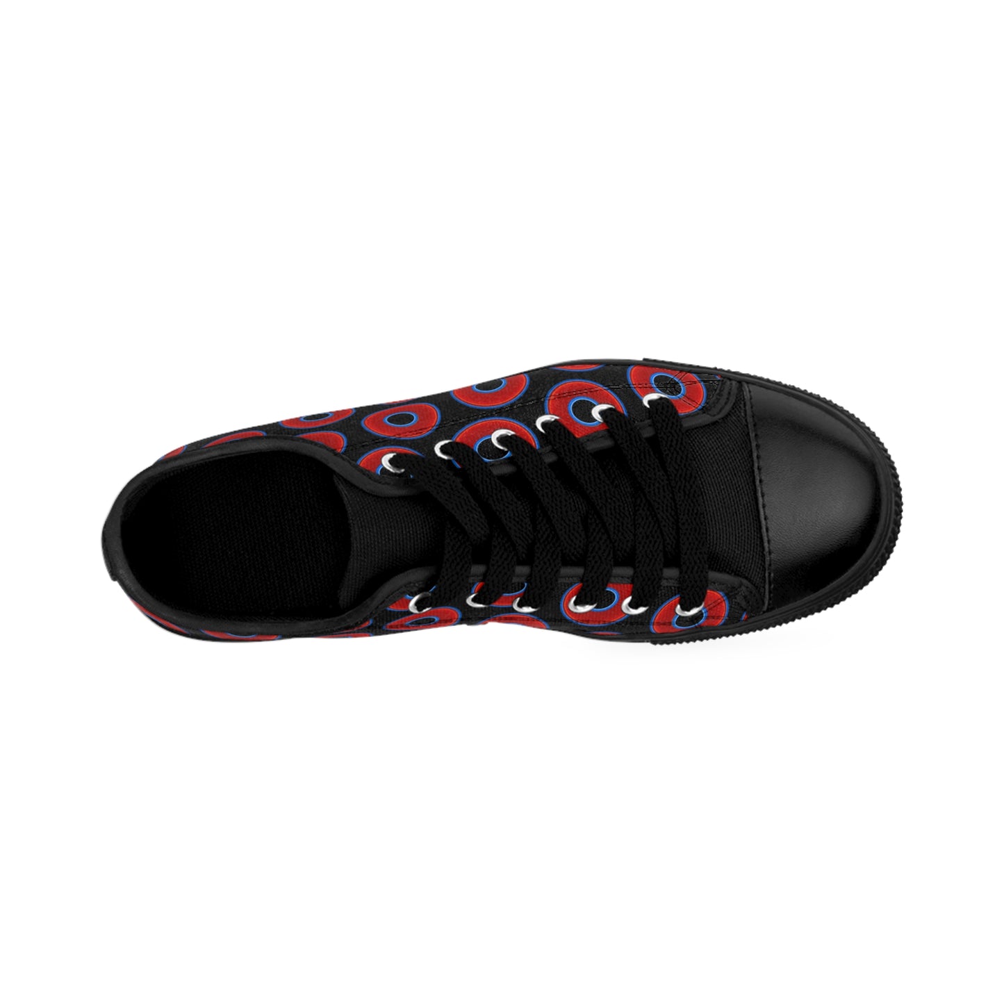 Men's Cushiony Convectors - Low Top - large red vivid donut print w/black background