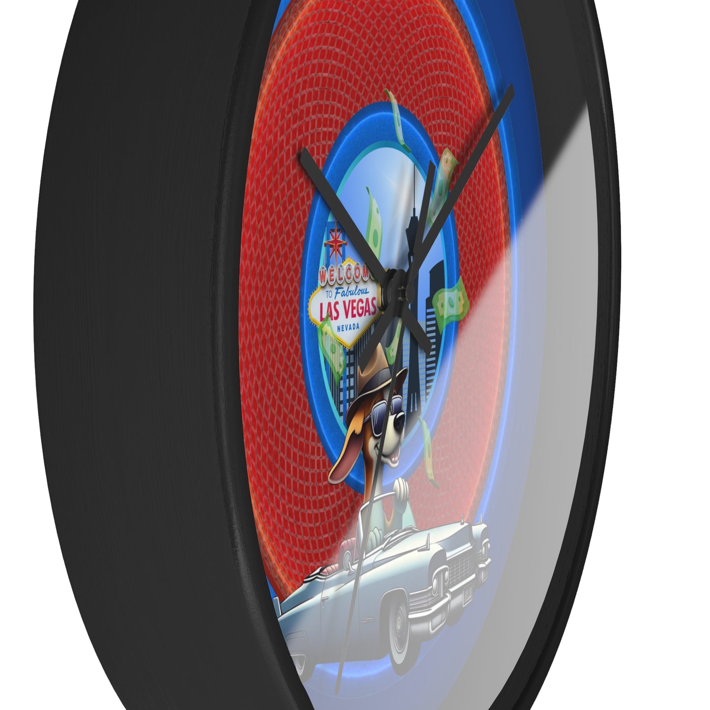 Lumpy Wall Clock - "Jimmy's Marathon Donuts" - variant 2 - rustic red donut w/dark blue background