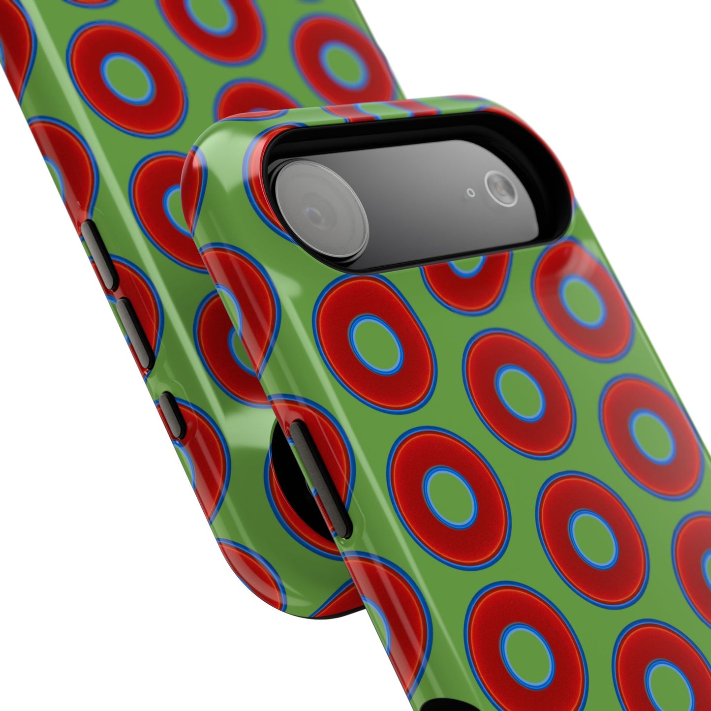 Impact-Resistant Lumpy Donut Case - red vivid donut print w/light green background