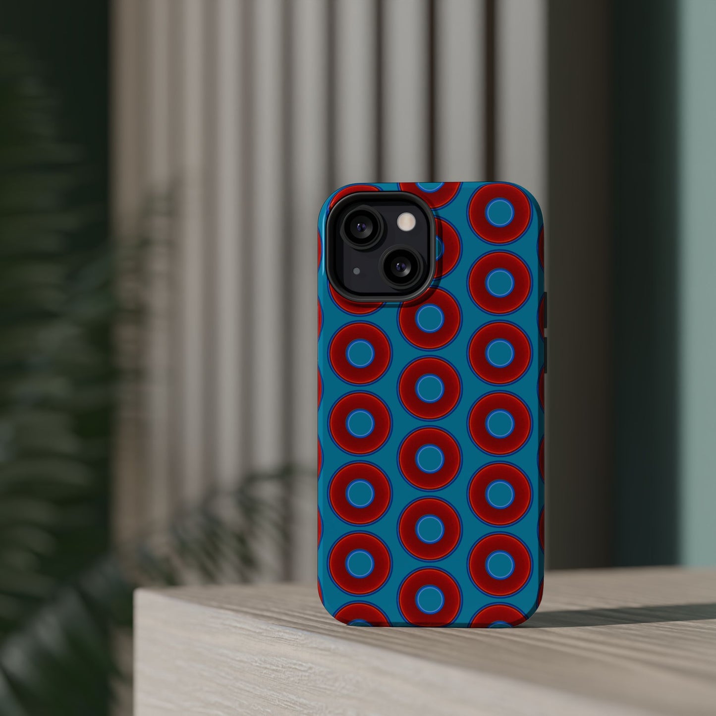 Magnetic Tough Donut Case - red vivid donut print w/aquamarine blue background