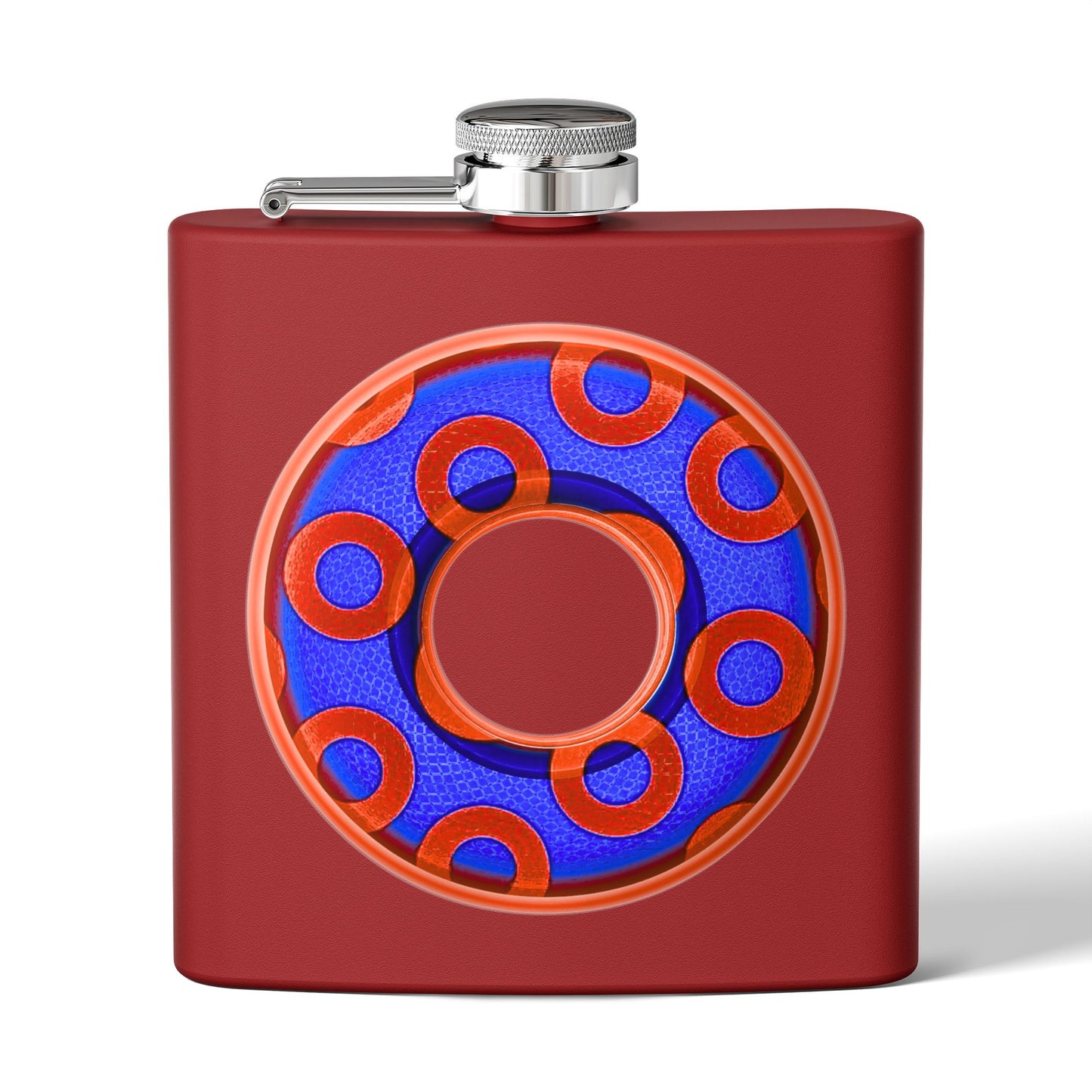 Lump's Donut Flask 6 oz -  Red/Blue Rustic Paradox Donut - [*w/your choice of 5 backgrounds]