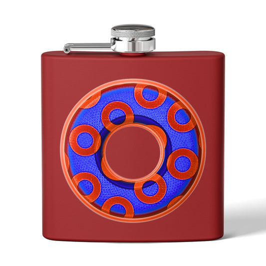Lump's Donut Flask 6 oz -  Red/Blue Rustic Paradox Donut - [*w/your choice of 5 backgrounds]