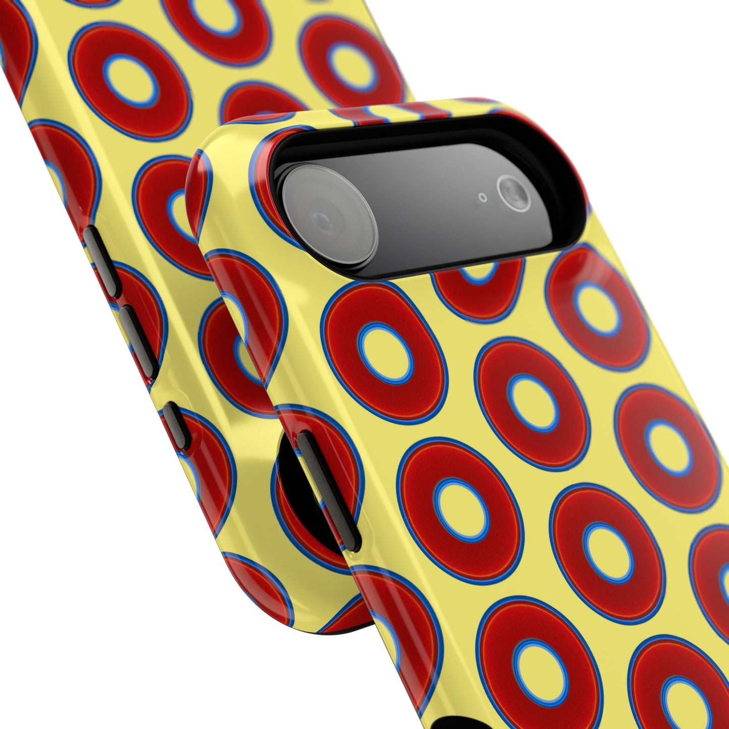 Impact-Resistant Lumpy Donut Case - red vivid donut print w/yellow background