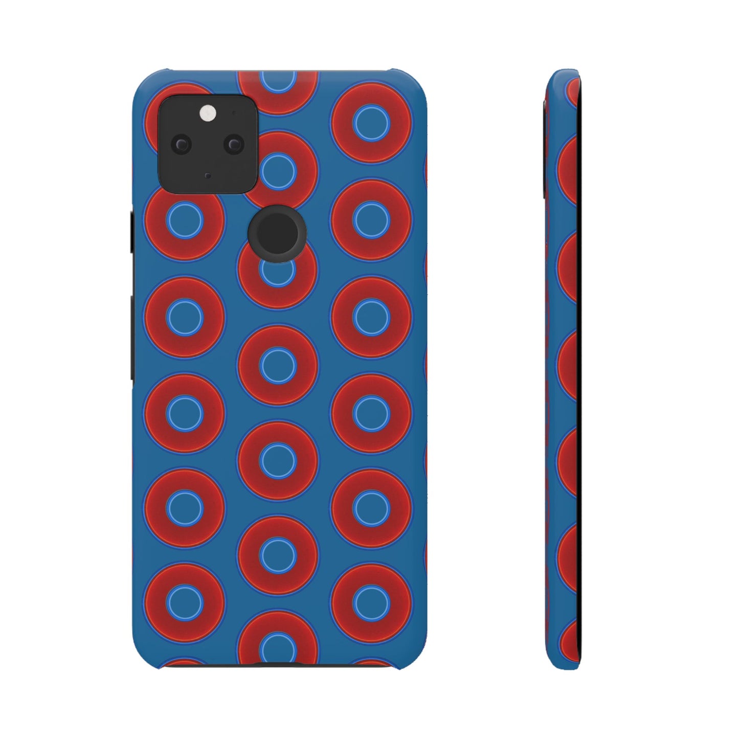 Lumpy Donut Snap Case - red vivid donut print w/wavy navy blue background