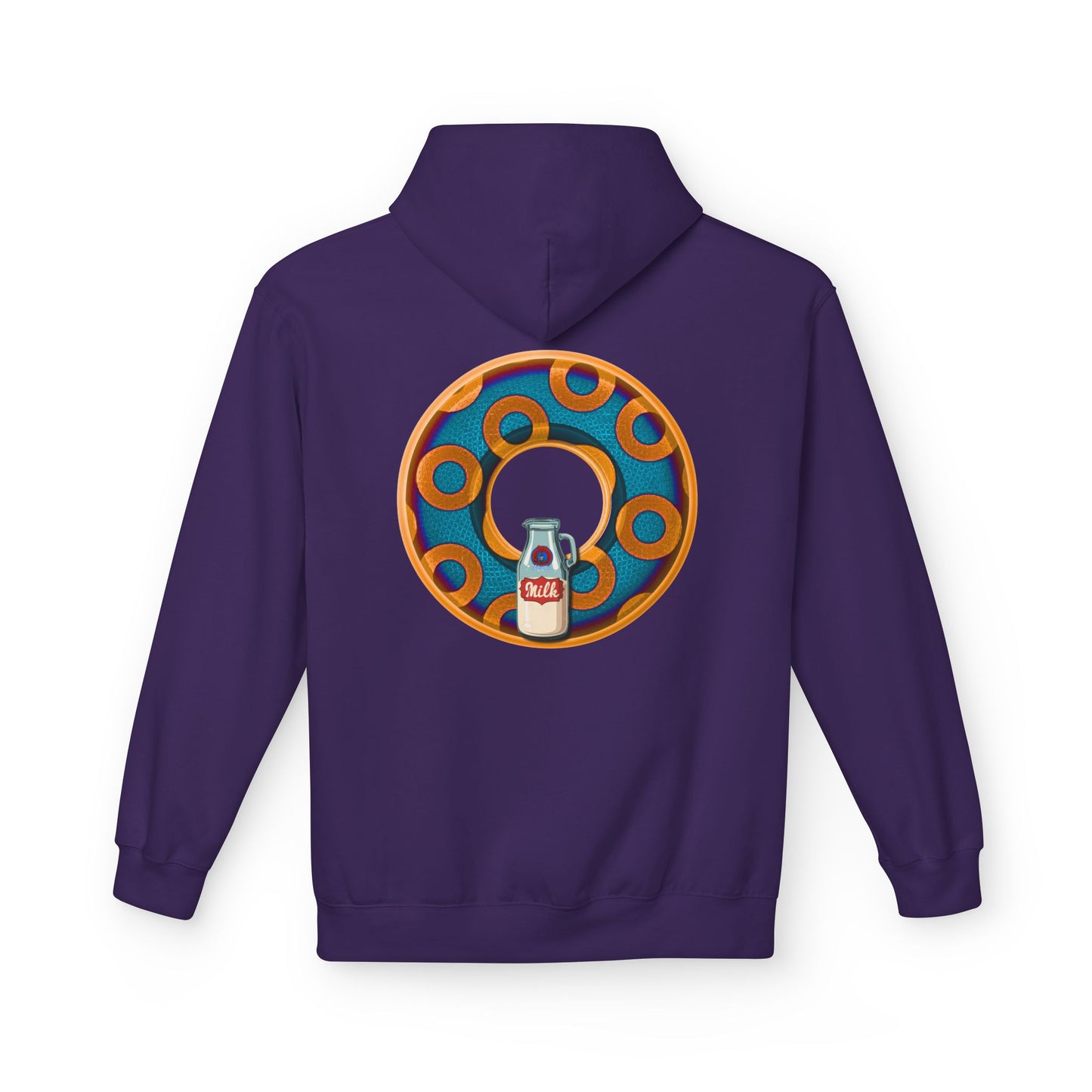 Fleece Harry Hoodies [Midweight Soft-style] - "Wooked Cream Dairy - YEMSG Donut" - blue/orange rustic paradox donut - variant 4