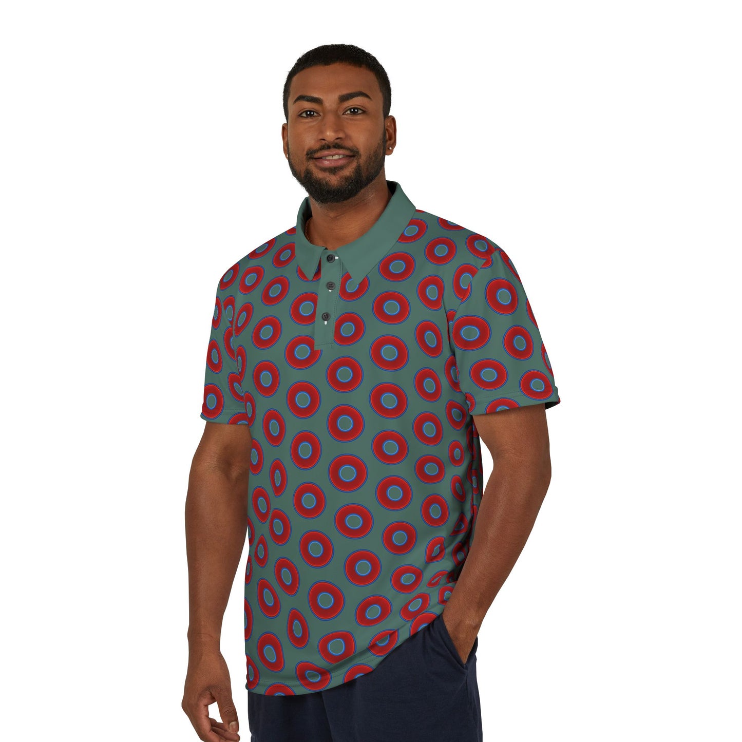 AOP Donut Polo - vivid donut print w/Fenway green background [unisex]