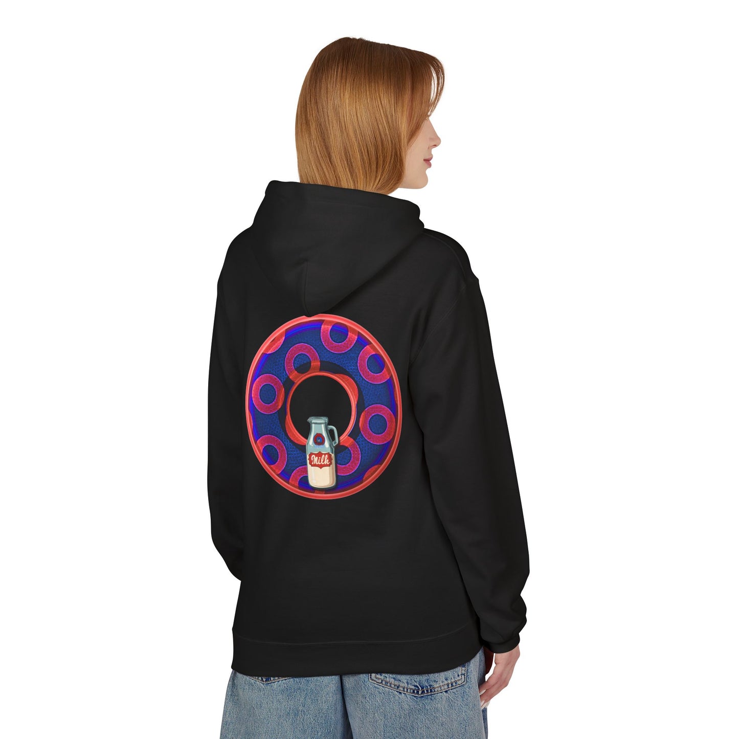 Fleece Harry Hoodies [Midweight Soft-style] - "Wooked Cream Dairy - YEMSG Donut" - electric blue/red rustic paradox donut - variant 2