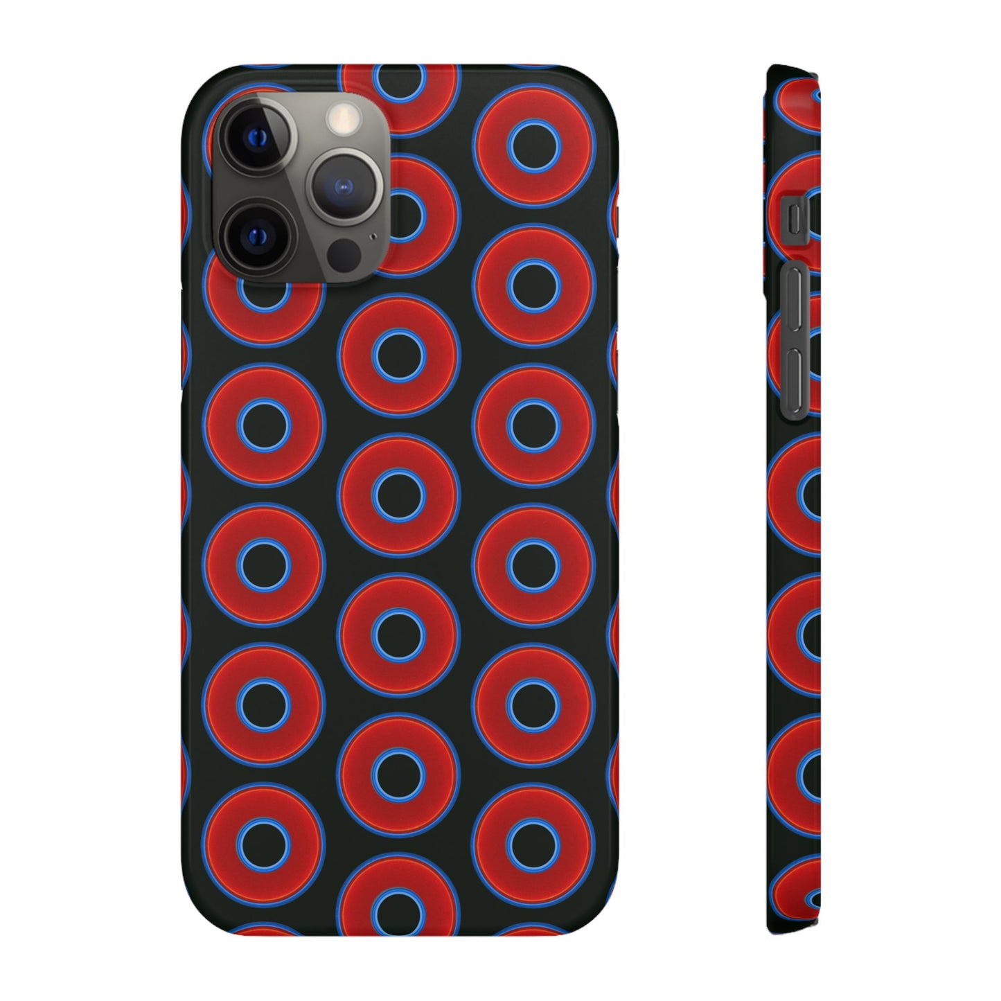 Lumpy Donut Snap Case - red vivid donut print w/midnight moss green background