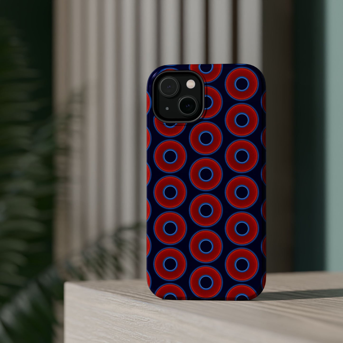 Magnetic Tough Donut Case - red vivid donut print w/midnight blue background