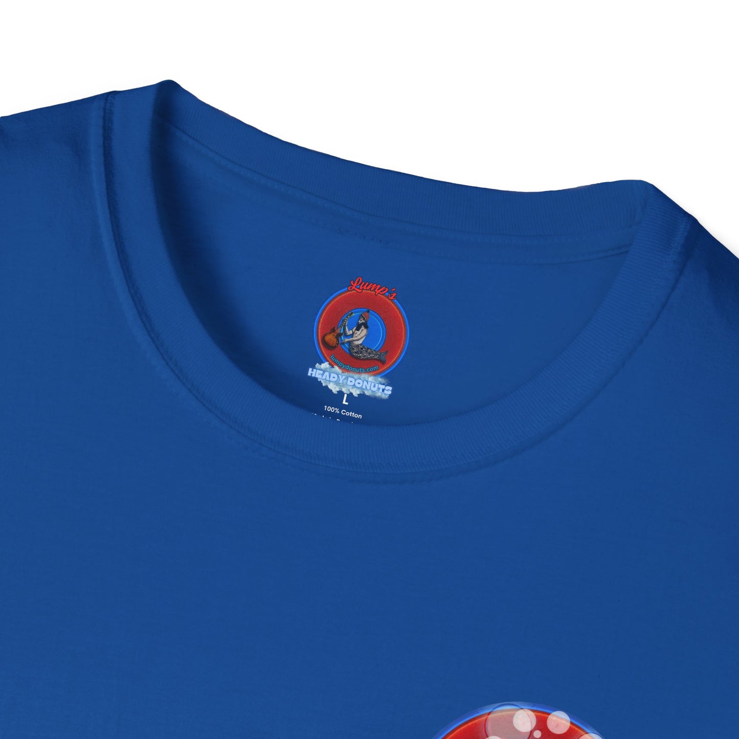 Classic Donut Tee - Unisex Soft-Style - "Bubbler's Donut Tee" - vivid red/blue donut