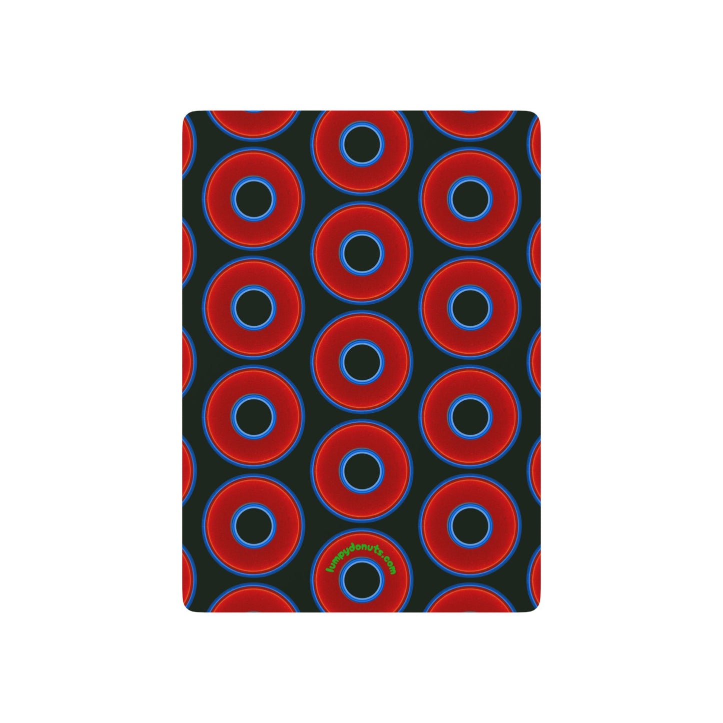 Lumpy Donut Playing Decks - 52-cards - red vivid donuts w/midnight moss green background